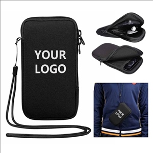 Portable Neoprene Zippered Phone Pouch With Lanyard